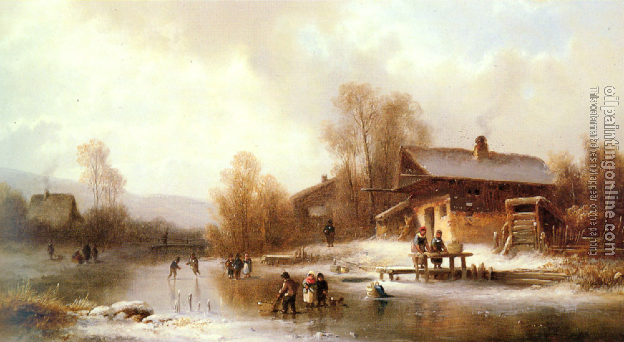Anton Doll - Skaters And Washerwomen In A Frozen Landscape